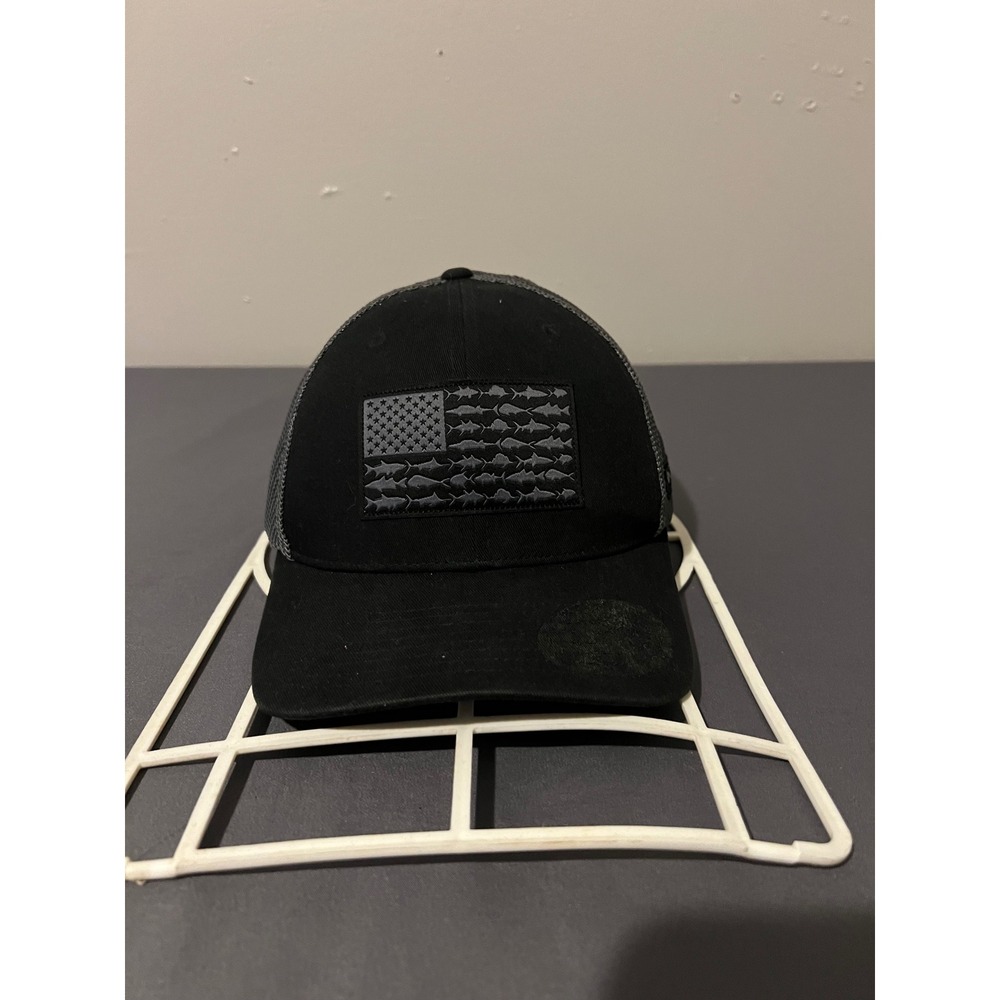 Columbia PFG Mesh Fish Flag Ball Cap Black‎ Grey Trucker Hat Flexfit Mens